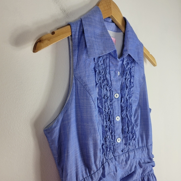 Lilly Pulitzer Essie Chambray Ruffle Sleeveless Button Up Sheath Shirt Dress - Picture 4 of 15